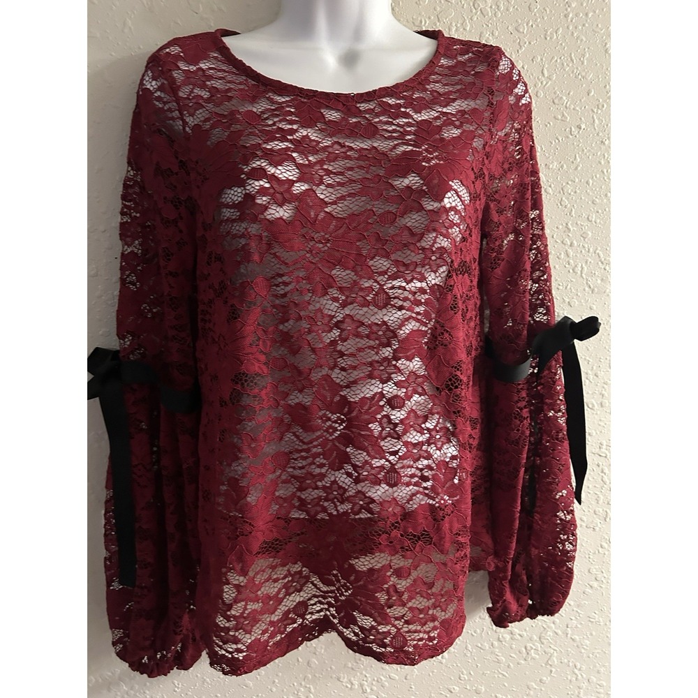 New Medium Lily Black Bow Sleeve Lace Top #1390*8